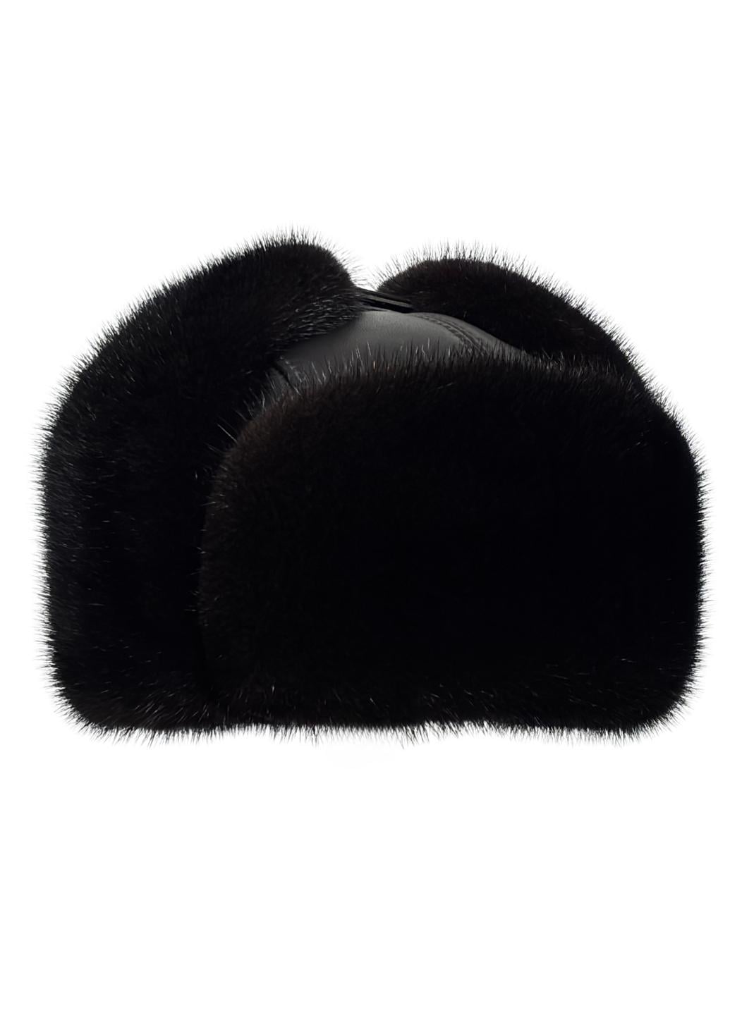 Шапка мужская с замшей/кожей Меховой стиль Ушанка Вова из натурального меха норки Темно-коричневый (501/B)