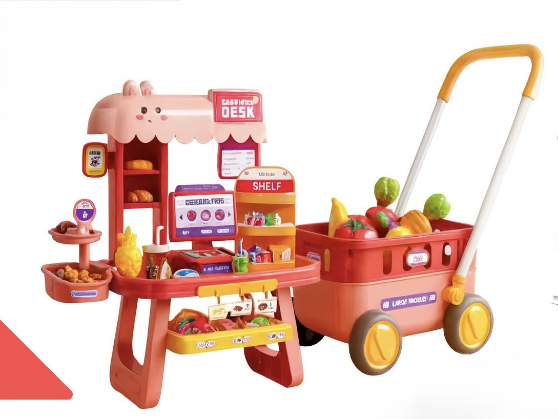 Ігровий набір Super Market 2в1 тележка для покупок/касовий апарат Червоний (135)