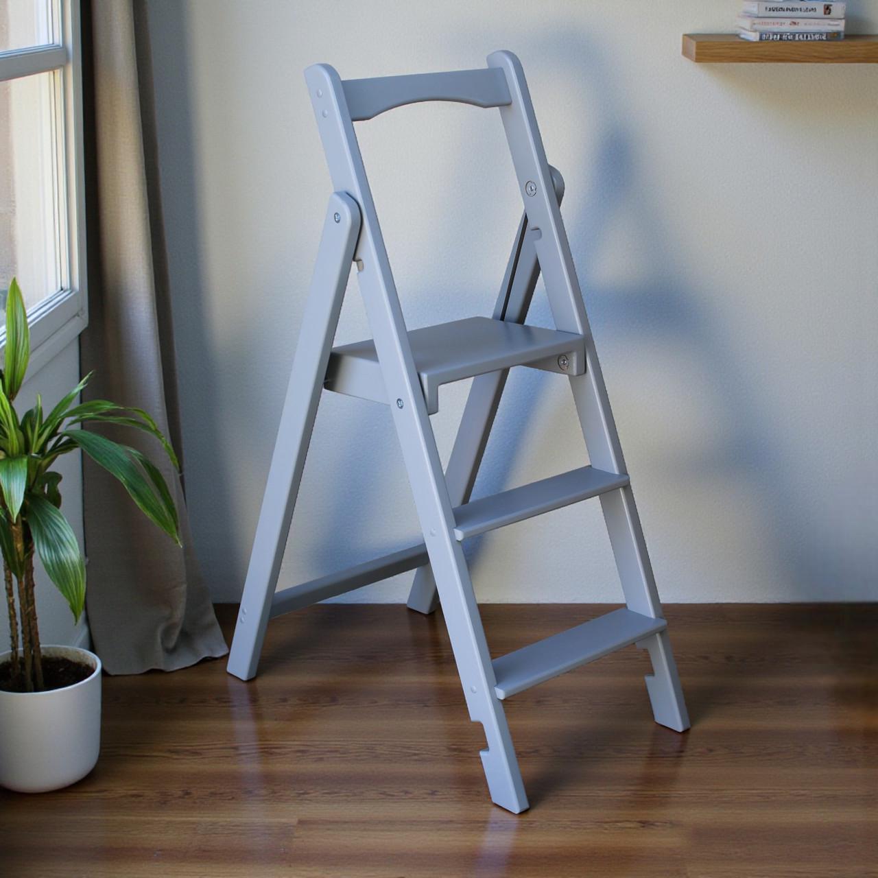 Стремянка-лестница деревянная Студія Дерева Вільха Скини бытовая 3 ступеньки Серый (31002902)