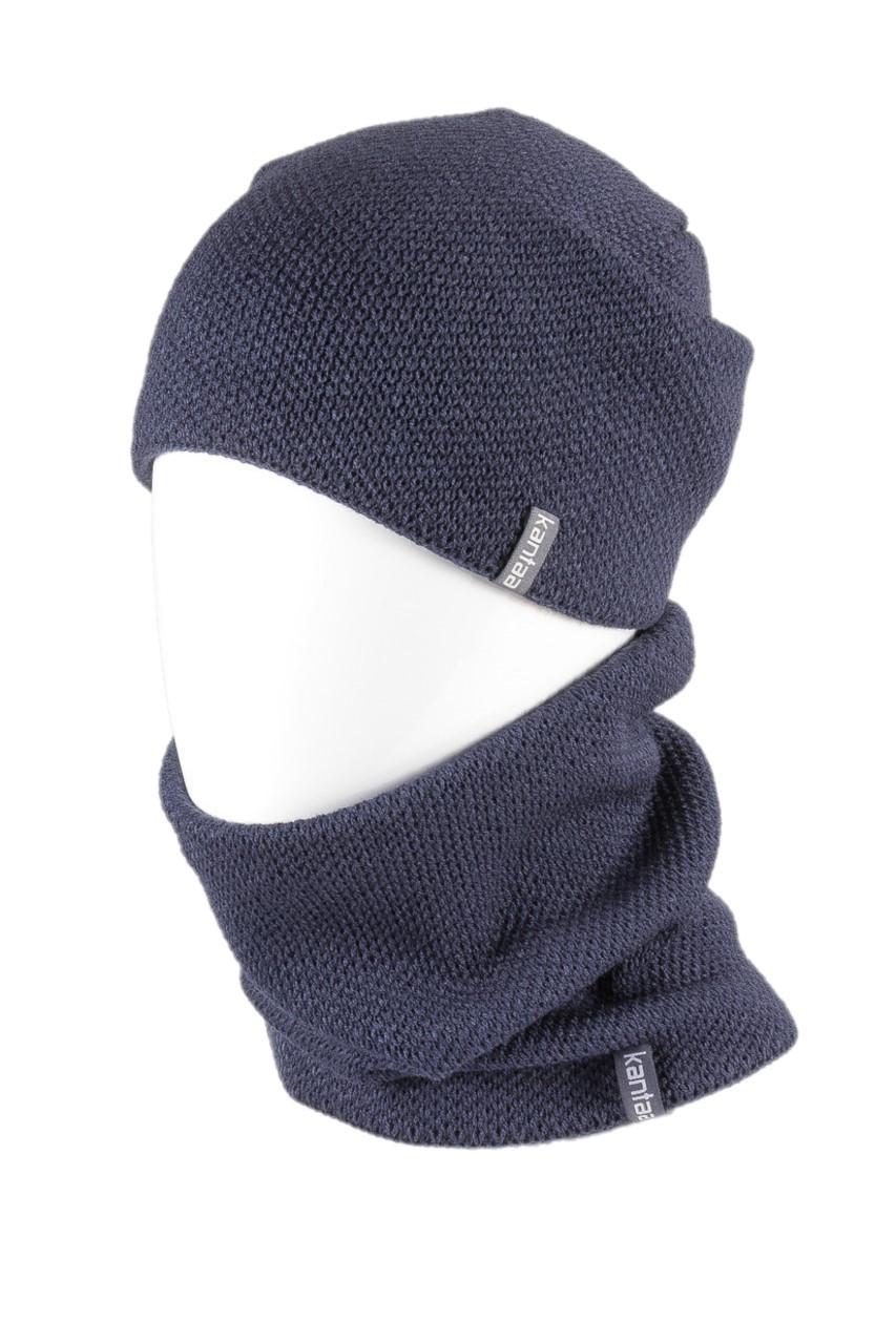 Вязаная шапка Кahta Fashion Hat с Buff снуд унисекс р. 57-58 Синий (OC-036)