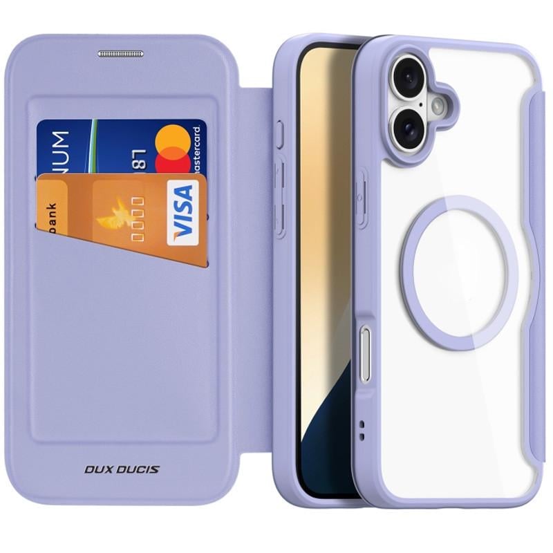 Противоударный Чехол-книжка кожаный Dux Ducis Skin X Pro with MagSafe для Apple iPhone 16 Purple