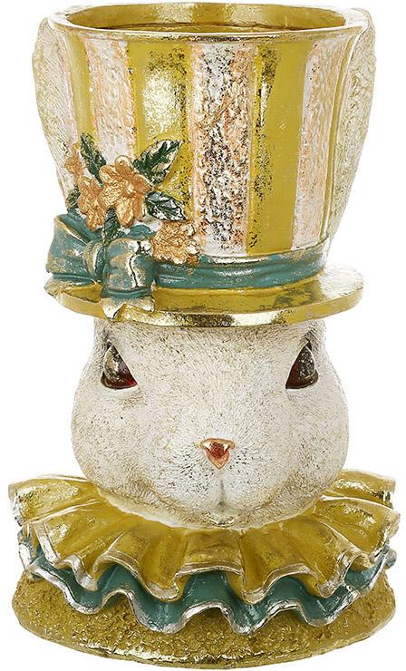 Кашпо декоративное Кролик в цилиндре 30 см Желтый с золотой поталью