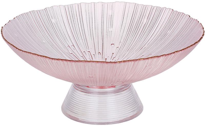 Фруктівниця скляна Fleur Ø25х11 см на нозі Рожевий із золотою облямівкою Фруктівниця скляна Fleur Ø25х11 см на нозі Рожевий із золотою облямівкою