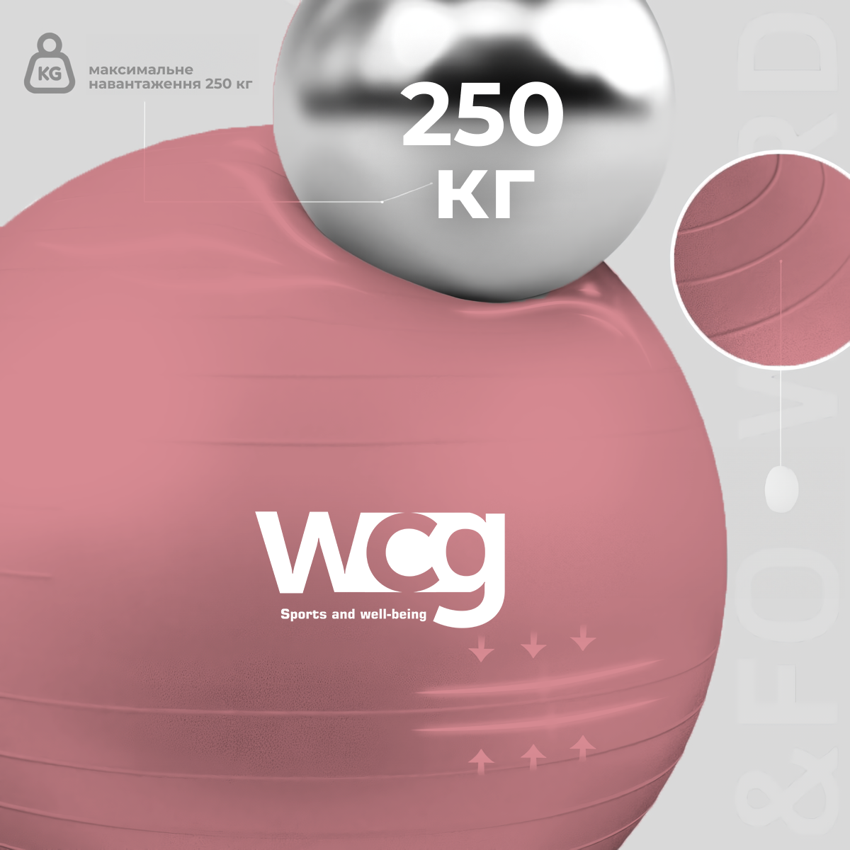 Фитбол WCG Anti-Burst с насосом 55 см до 250 кг Пастельно-розовый - фото 2