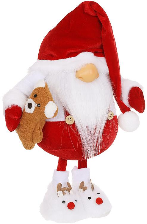 Игрушка мягкая гном в пижаме с медвежонком 95 см Красный с белым