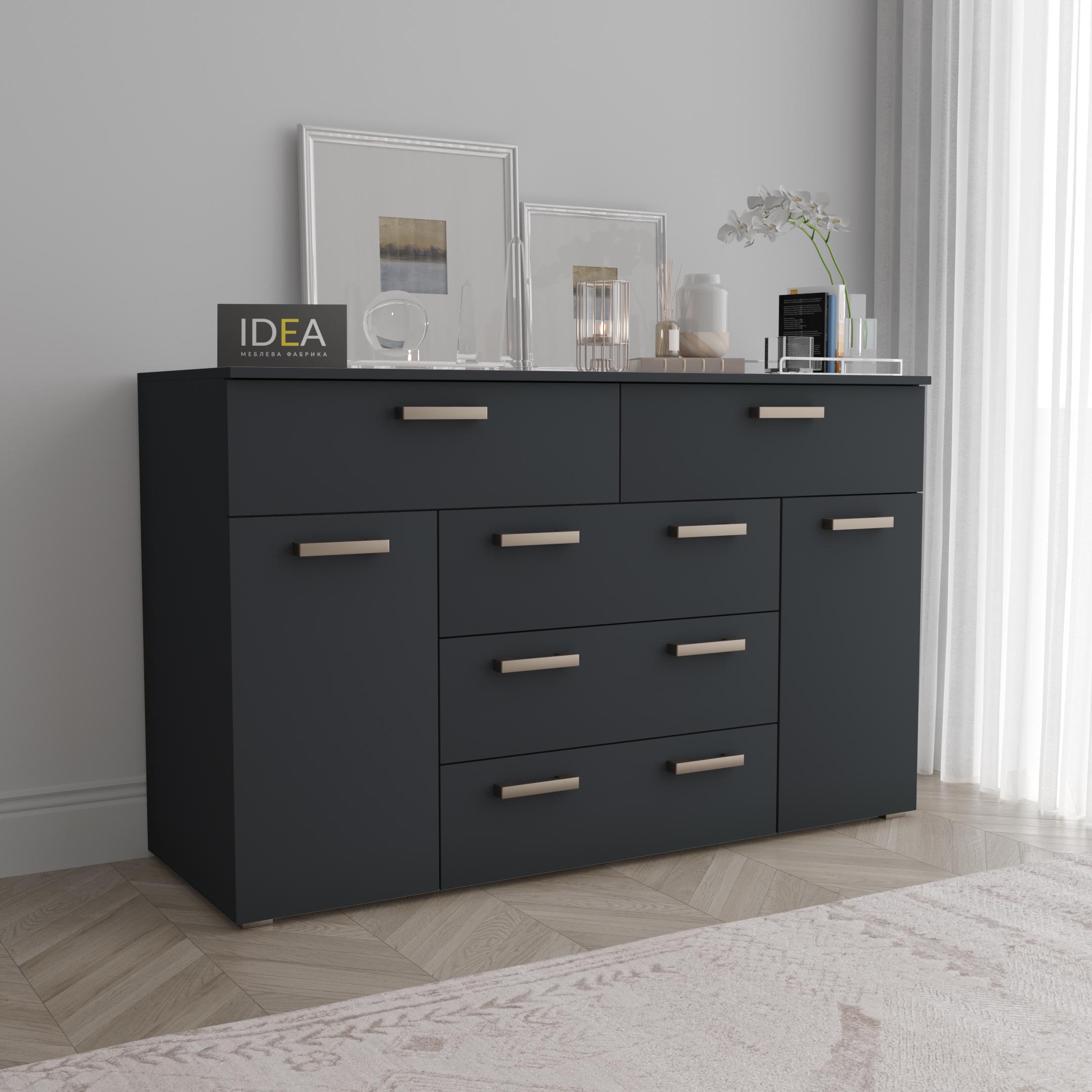 Комод Idea ТКБ-377.1 на 5 шухляд з дверима Антрацит (26718291) - фото 1 Комод Idea ТКБ-377.1 на 5 шухляд з дверима Антрацит (26718291) - фото 1