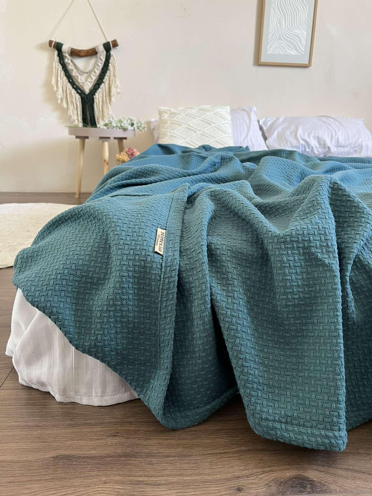 Покрывало хлопковое ZEINTEX Wheat 120х200 см Бирюзовый (24723909)