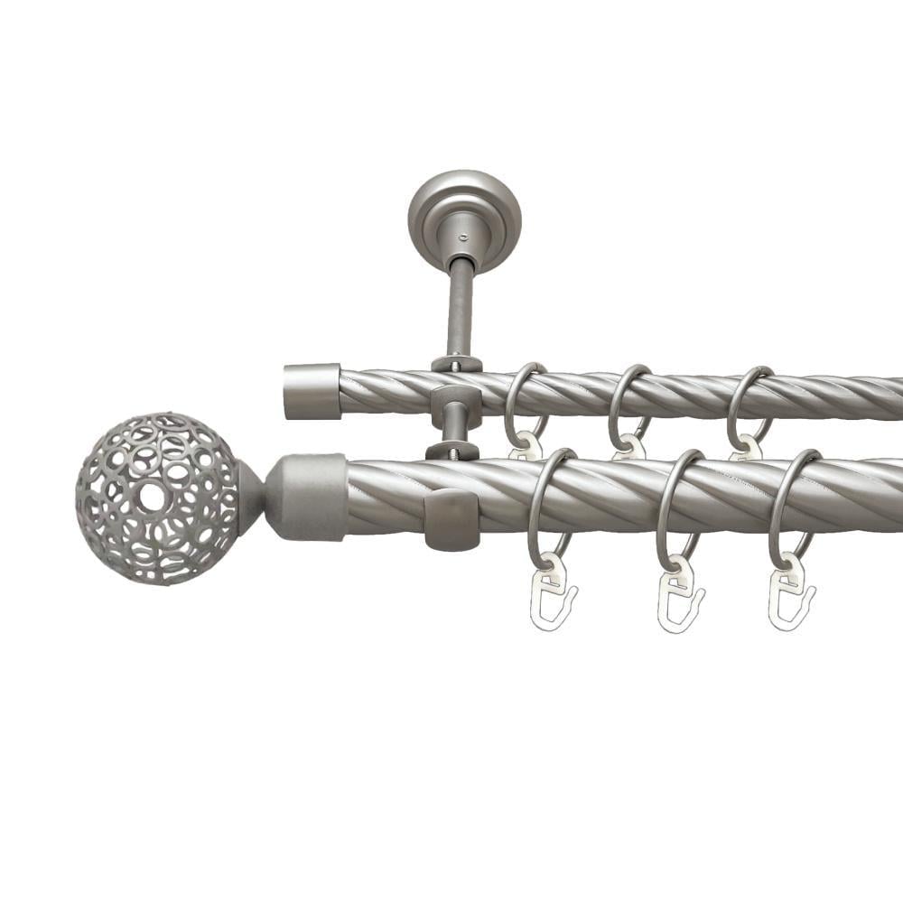 Карниз металлический Orvit Савона двухрядный открытый/скрученная труба/кольцо металлическое Сатин 25/16 мм 240 см (00-00023586)