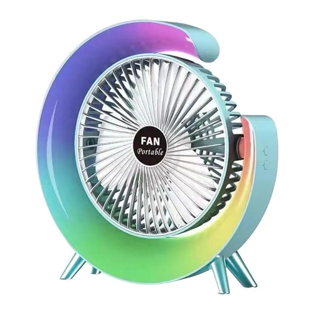Настольный вентилятор аккумуляторный с RGB подсветкой 1800 мАч 10 ​​м2 с зарядкой от USB и 3 скоростями 235х235х50 мм (35973451)