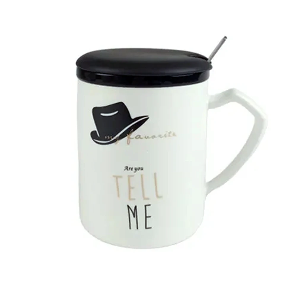 Чашка керамическая Шляпа Фэшн с крышкой и ложкой 375 мл