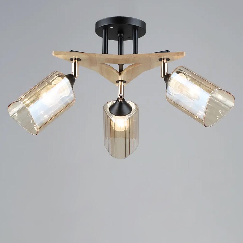 Люстра потолочная Light House SR-19359/3 BK/WOOD E27 530х260 мм Черный/Золотой/Медовый Люстра потолочная Light House SR-19359/3 BK/WOOD E27 530х260 мм Черный/Золотой/Медовый