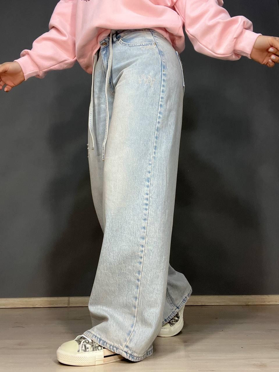 Джинси жіночі I8 52406 широкі Baggy банани з поясом мотузкою р. 30 Блакитний (3355) - фото 3 Джинси жіночі I8 52406 широкі Baggy банани з поясом мотузкою р. 30 Блакитний (3355) - фото 3