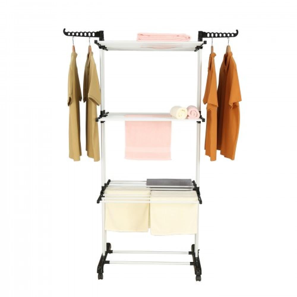 Сушилка-органайзер для белья Bonro B07 многоярусная раскладная на колесиках до 30 кг Черно-белый (132-76-42400233) - фото 2 Сушилка-органайзер для белья Bonro B07 многоярусная раскладная на колесиках до 30 кг Черно-белый (132-76-42400233) - фото 2