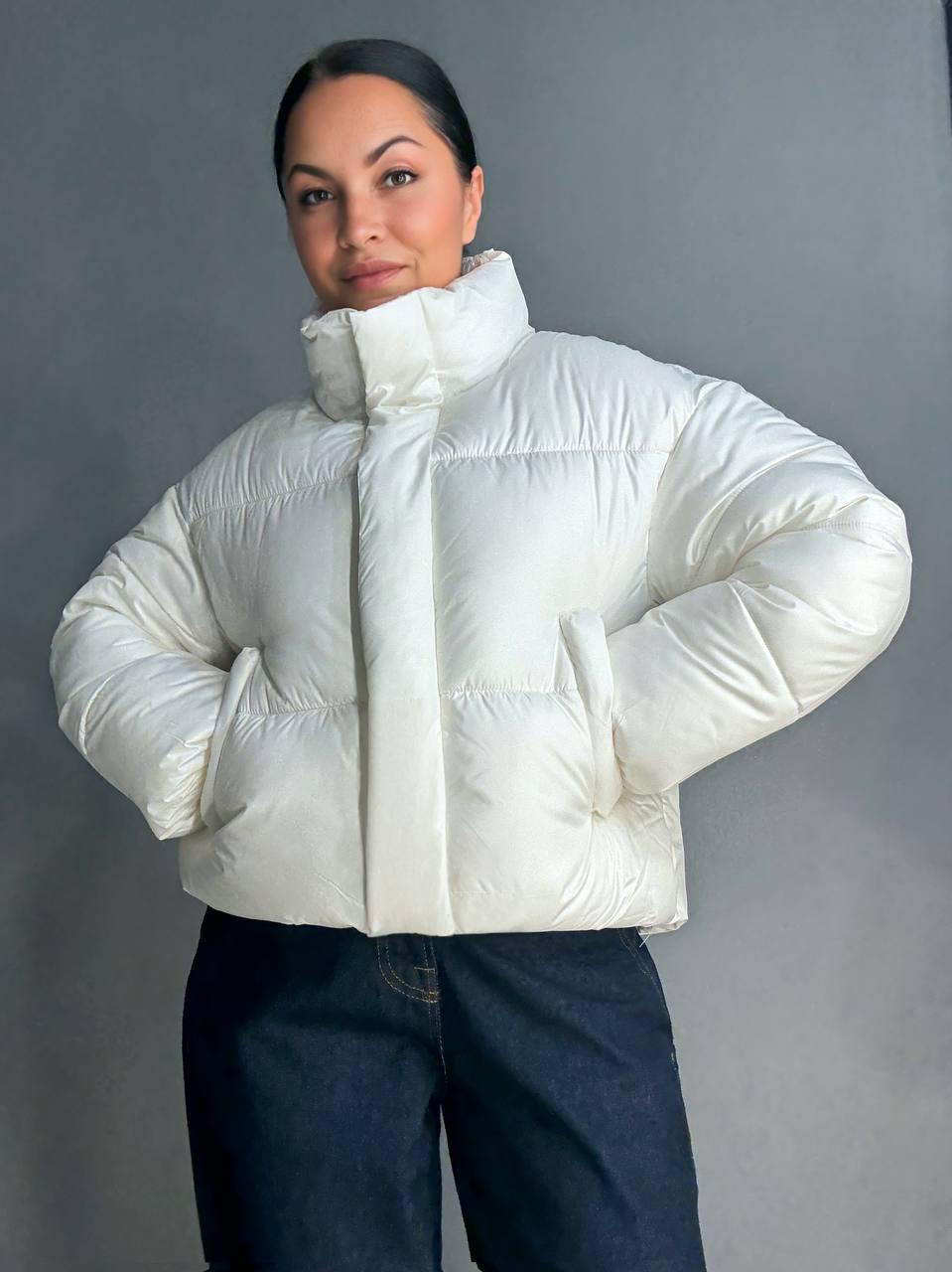 Куртка женская HAIZIYUAN 8606 короткая пуффер с воротником XL Белый (4788) - фото 4 Куртка женская HAIZIYUAN 8606 короткая пуффер с воротником XL Белый (4788) - фото 4