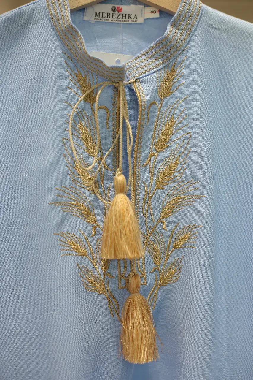 Вышиванка для мальчика Колоски 152 см Голубой (2600839725) - фото 3 Вышиванка для мальчика Колоски 152 см Голубой (2600839725) - фото 3