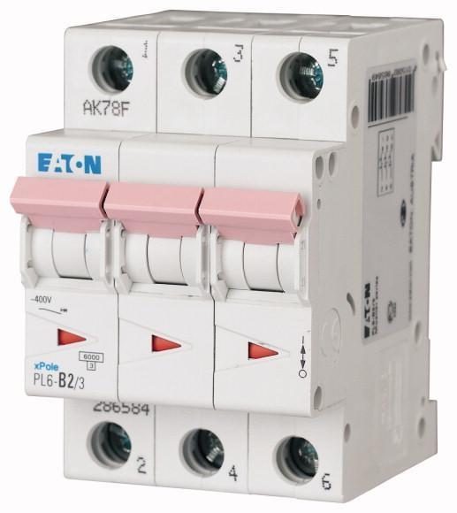 Автоматический выключатель Eaton Xpole PL6-C2/3 2А трехполюсный/кривая C/Iкз 6 кA (286596)