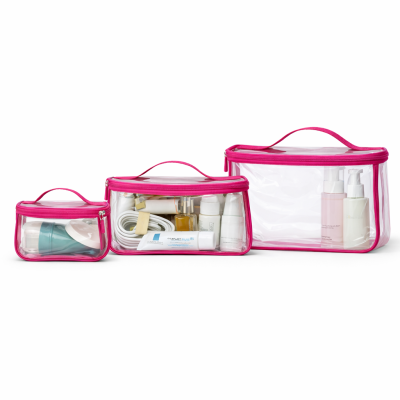 Набор из трех косметичек-чемоданов Розовый (P015-pink) Набор из трех косметичек-чемоданов Розовый (P015-pink)