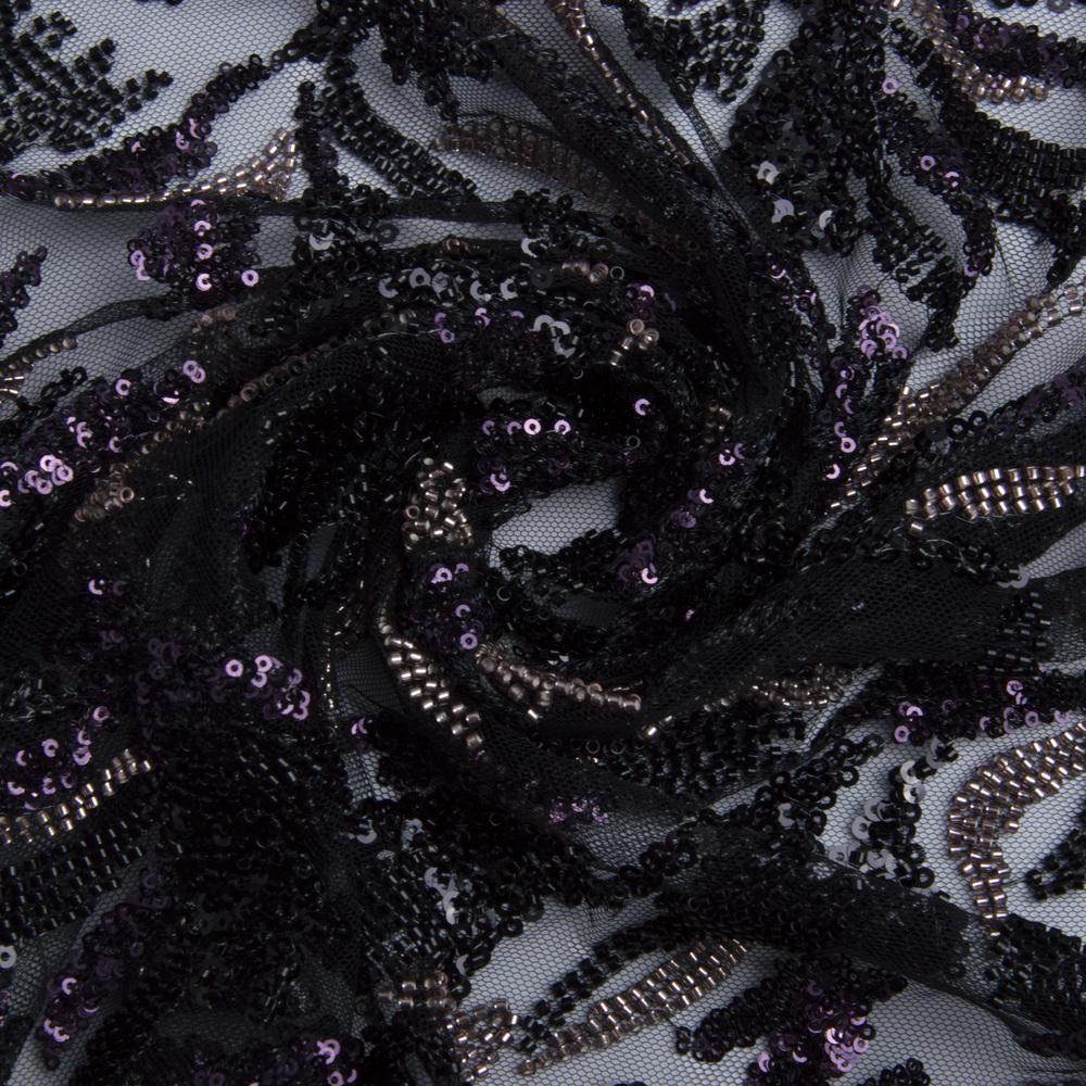 Ткань гипюр бисер Милан Черный (25366)