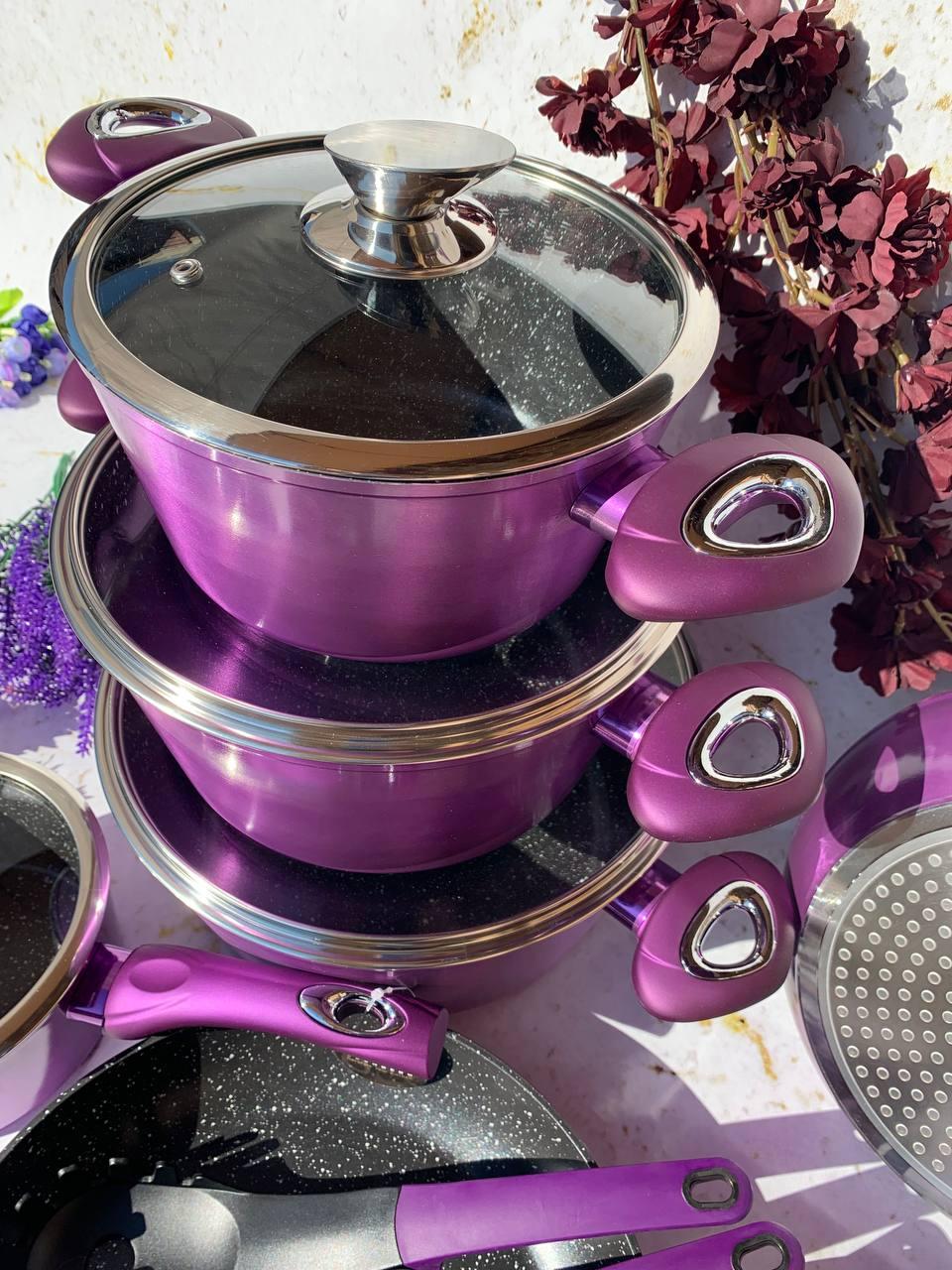 Набор кастрюль для индукционных плит с мраморным покрытием Edenberg EB-5627 15 пр. - фото 4