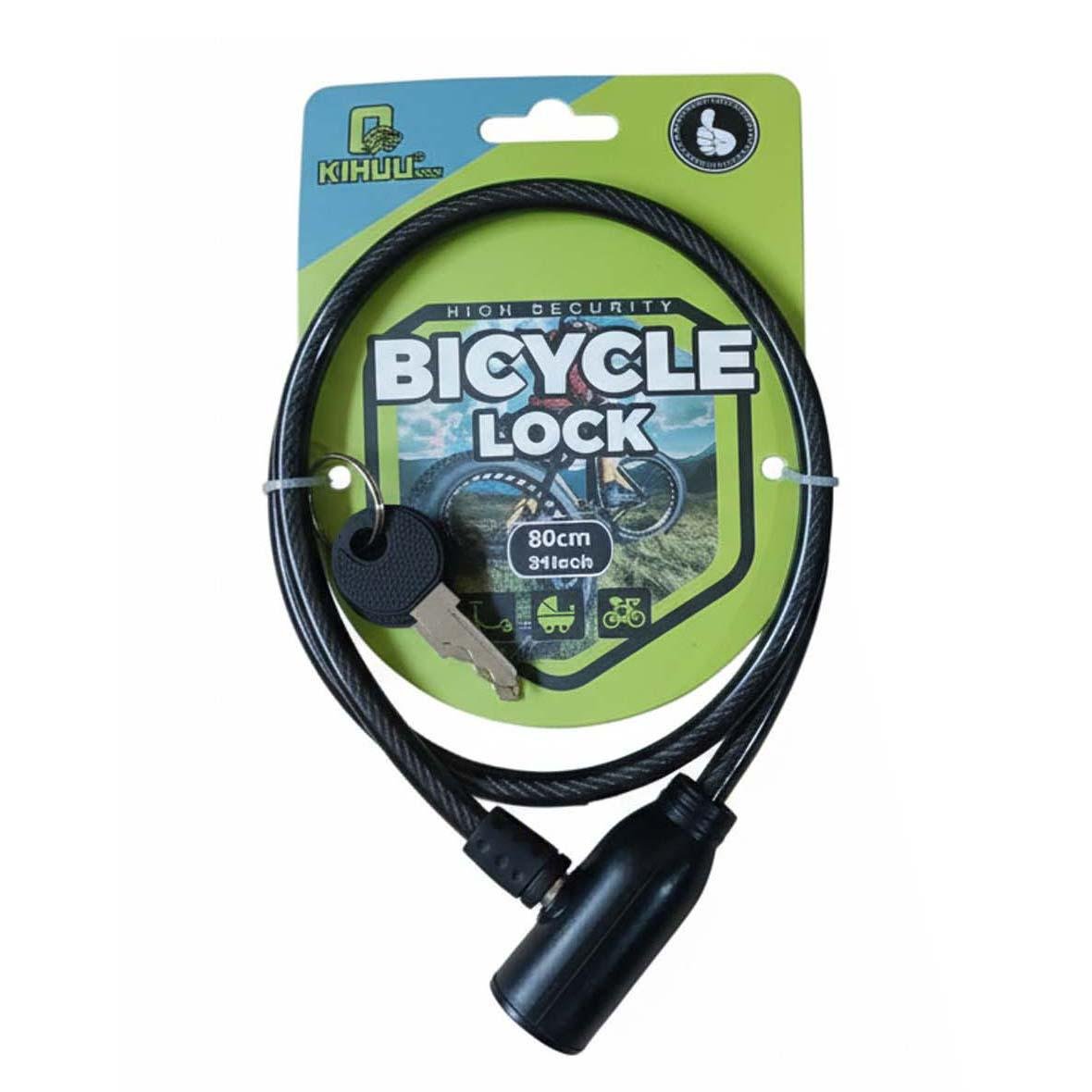Замок велосипедний KIHUU LOCK 801 тросовий 0,8х80 см з двома ключами Black (29875918)