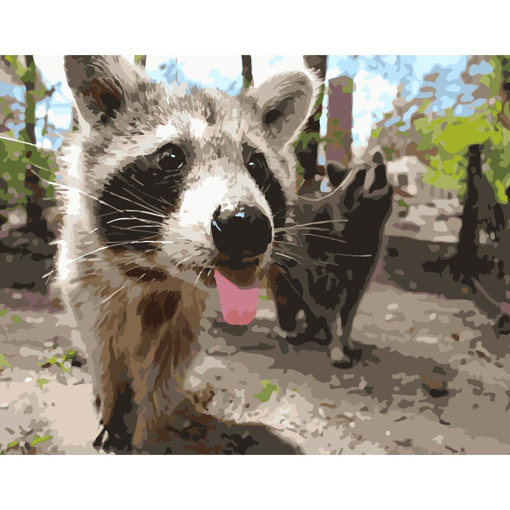 Картина по номерам Strateg Премиум Веселый енотик 40x50 см (GS239)