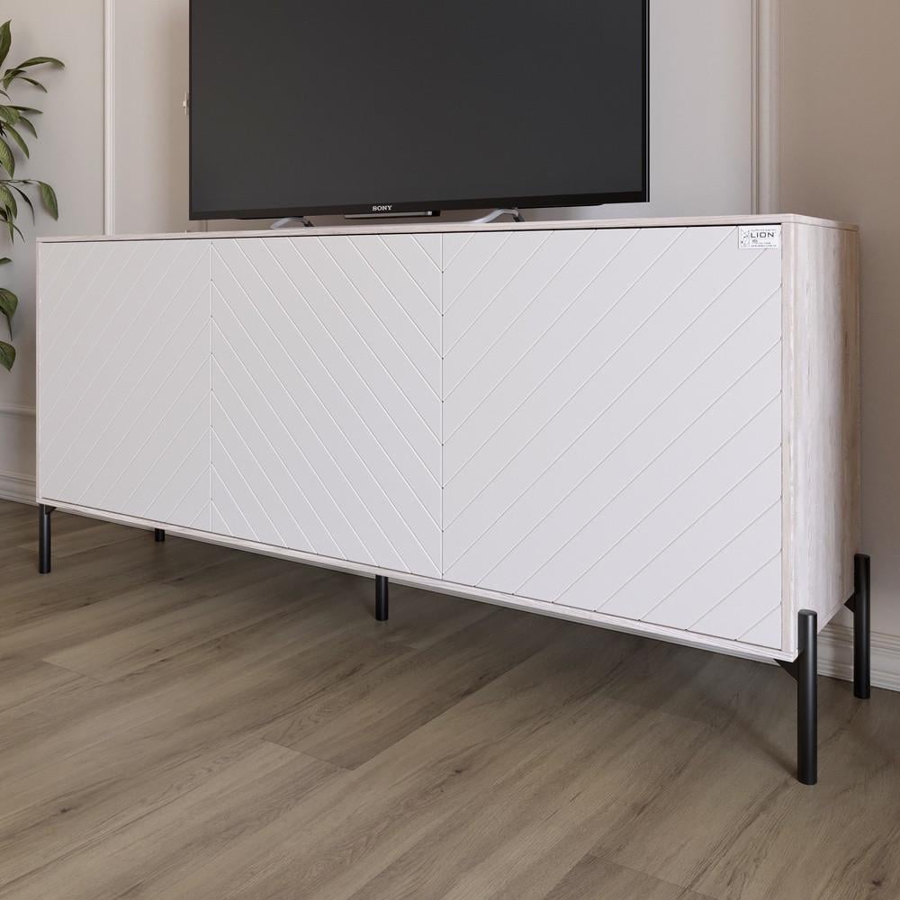 Тумба под телевизор с черными металлическими ножками Lion Амарант 168x40x76,5 см Самоа Дымчатый/Белый (Lion-043025)