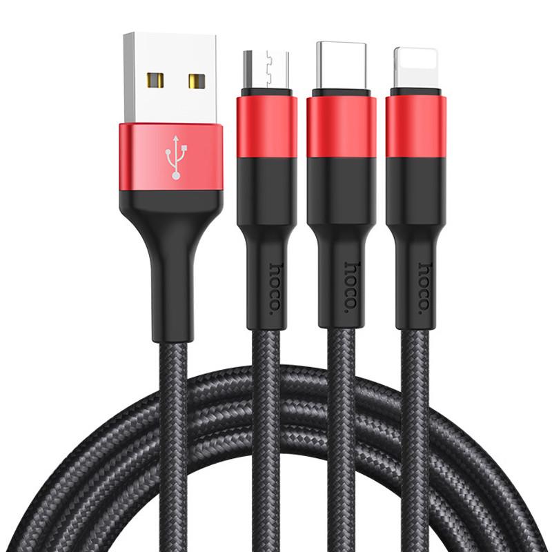 Кабель дата Hoco X26 Xpress 3in1 Lightning-MicroUSB-Type-C 1 м Червоний (00000035244_3)