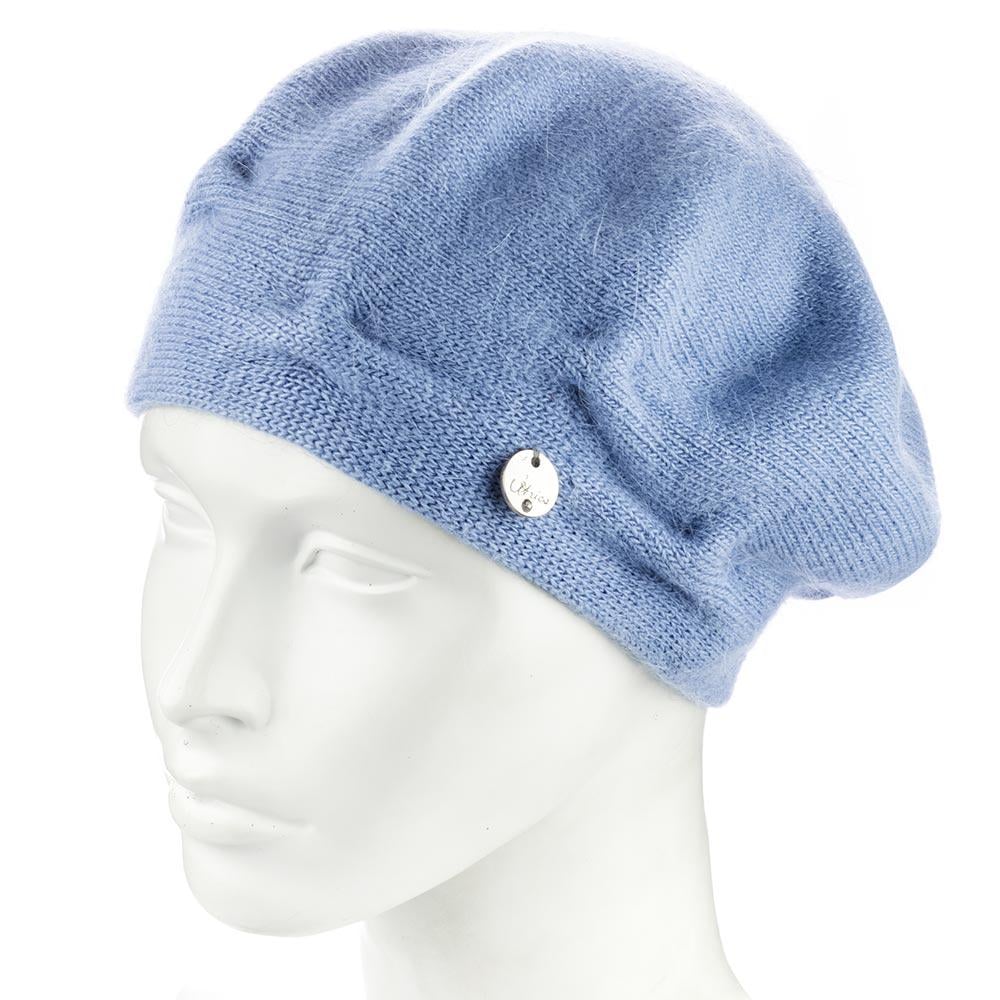 Берет женский ангоровый двойной Atrics WH910 с узором Джинсовый