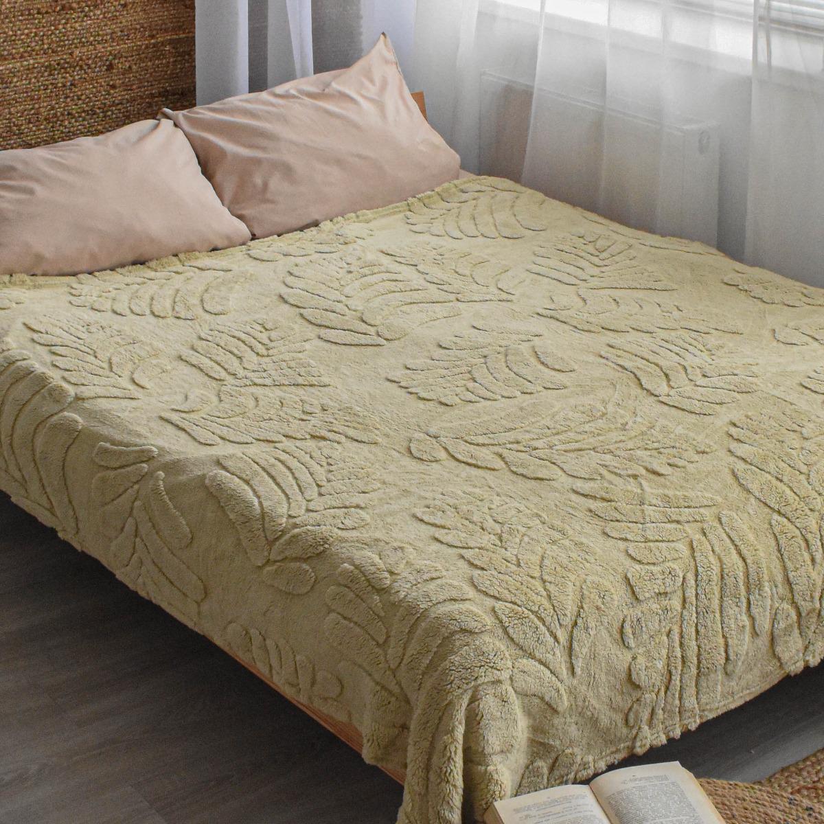 Плед пухнастий Koloco Листя двоспальний 180х220 см Салатовий (38509) - фото 1