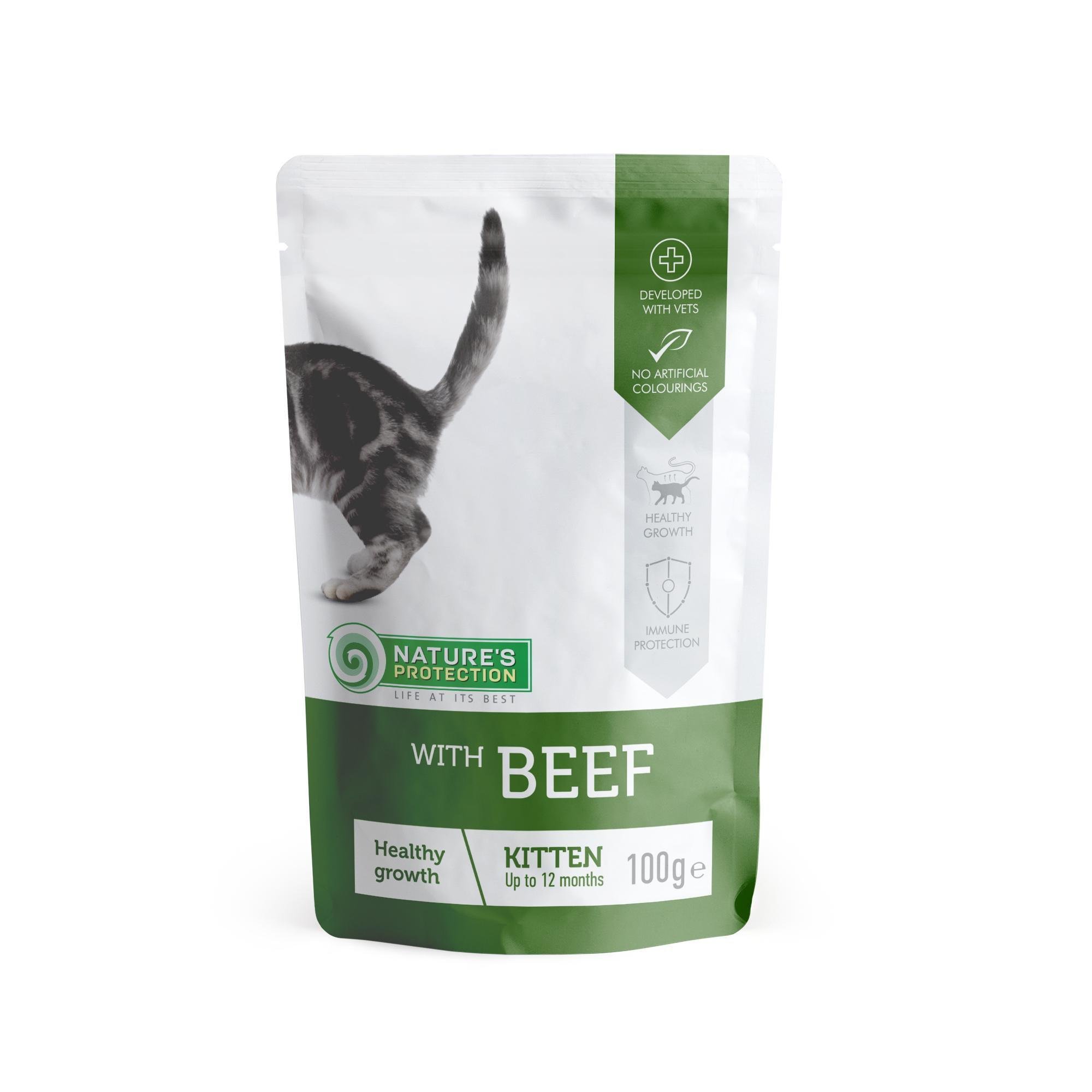 Корм вологий Nature's Protection Kitten Healthy Growth with Beef з яловичиною для кошенят та юніорів 100 г (KIK45278)