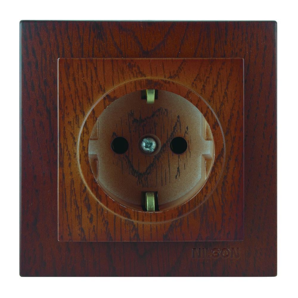 Розетка одинарна із заземленням Nilson Touran Горіх (00000006998)