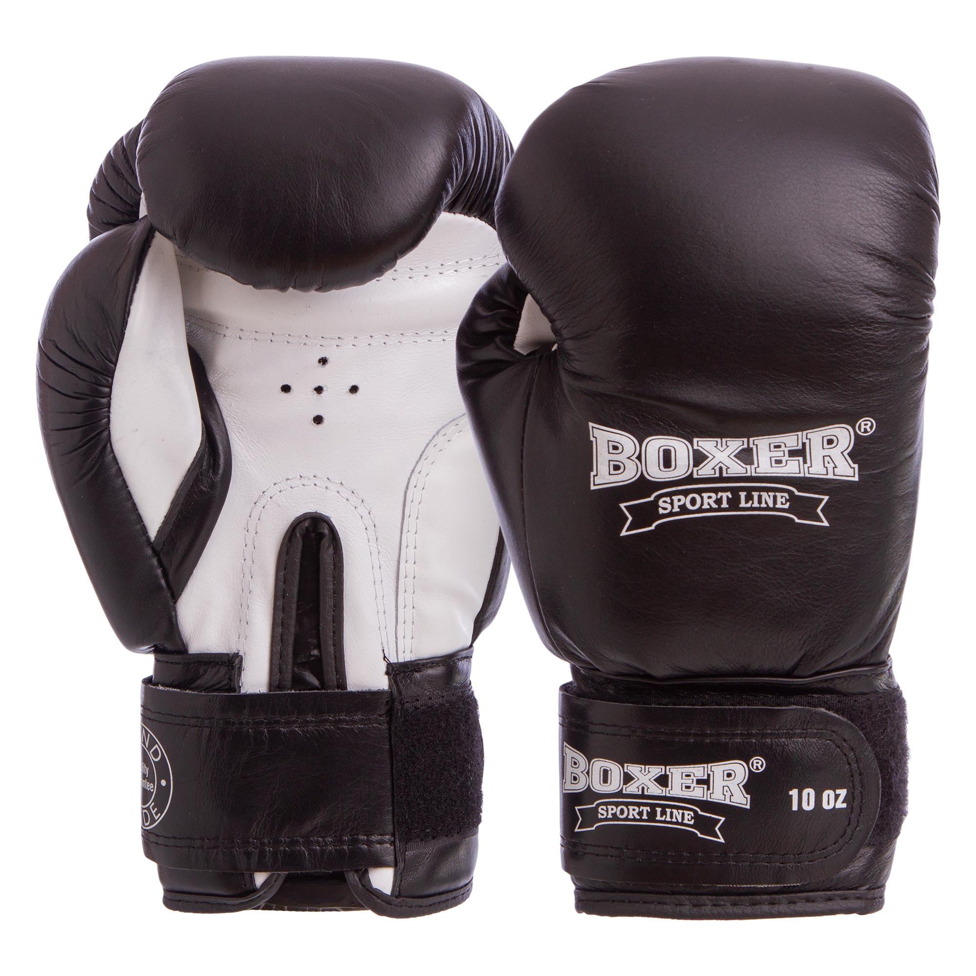 Перчатки боксерские кожаные BOXER 10 oz Черно-белый (2023_Черно-белый_10_унции)