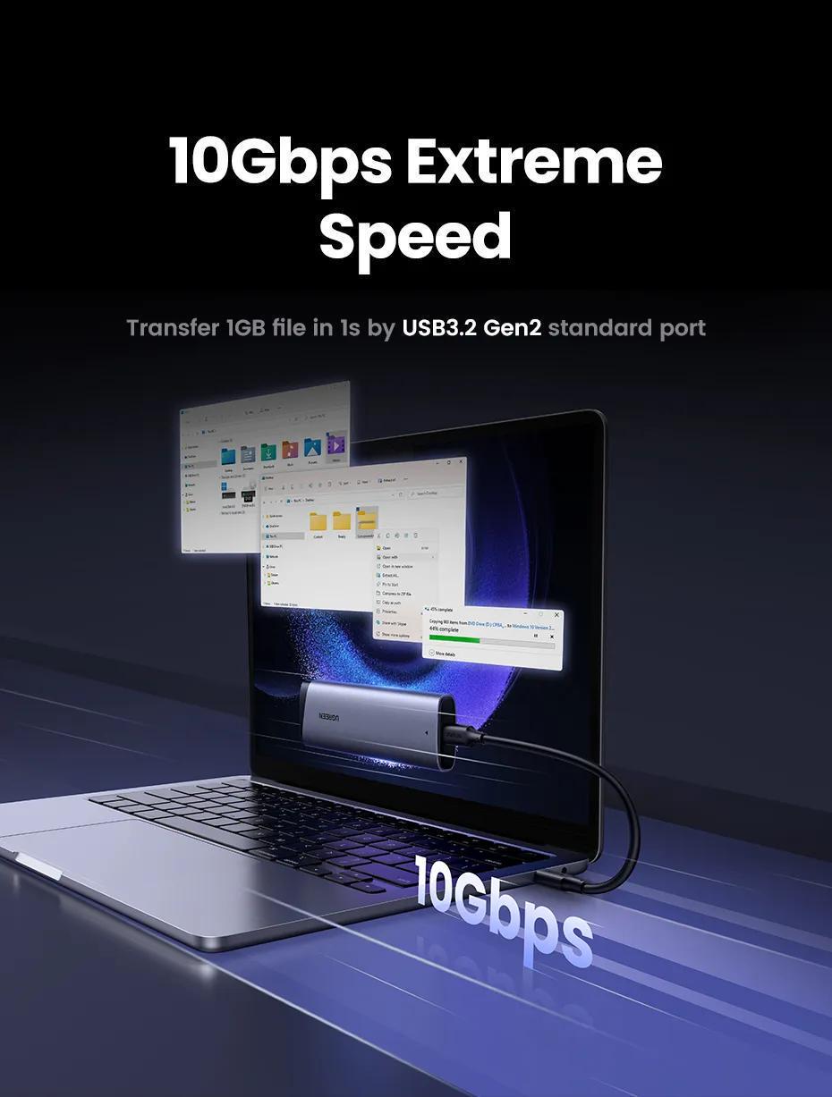 Зовнішній корупус UGREEN для SSD M.2 NVMe/SATA 10 Гбіт/с USB 3.2 Gen 2 UASP TRIM до 8 ТБ Сірий (15813) - фото 13