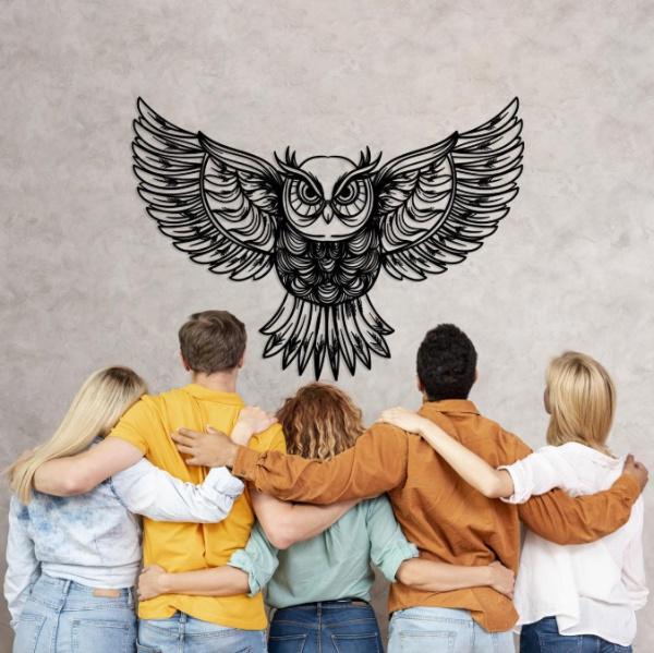 Картина-панно на стену в стиле лофт деревянная Decart Мудрая сова 50х35 см