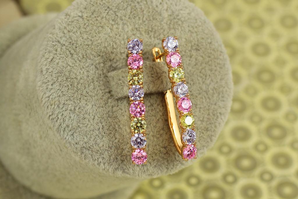 Серьги Xuping Jewelry дорожка с крупными разноцветными камнями 3,3 см Золотистый (29333711)