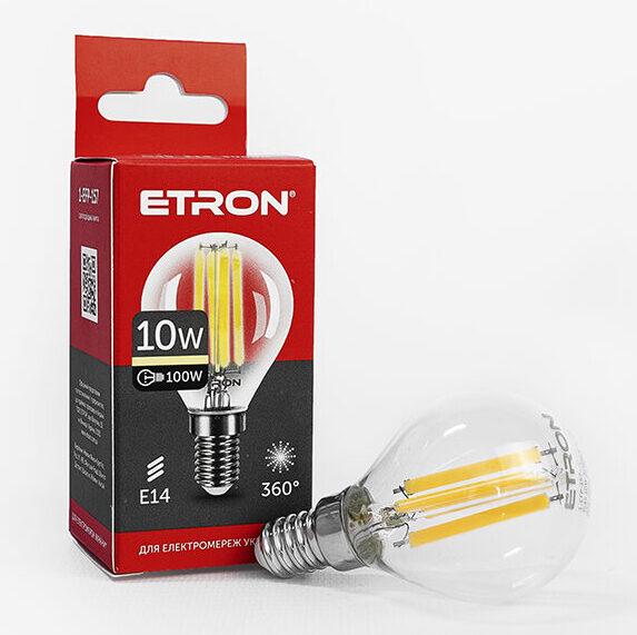 Світлодіодна лампа філаментна ETRON Filament G45 10W E14 3000K Прозорий (14281) - фото 1