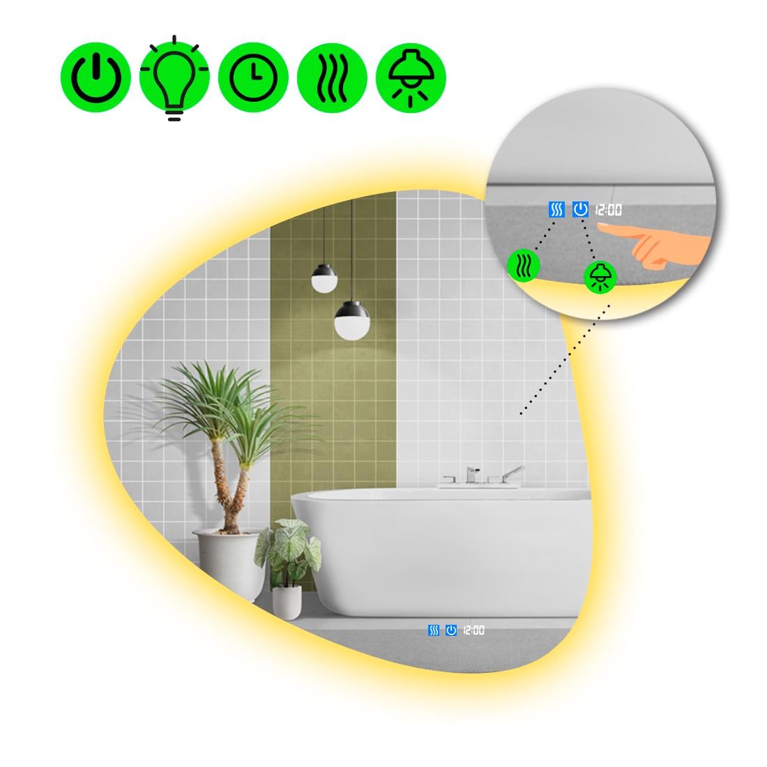Зеркало с LED подсветкой Nuvola 2 с двумя сенсорами100x100 см (8738351)