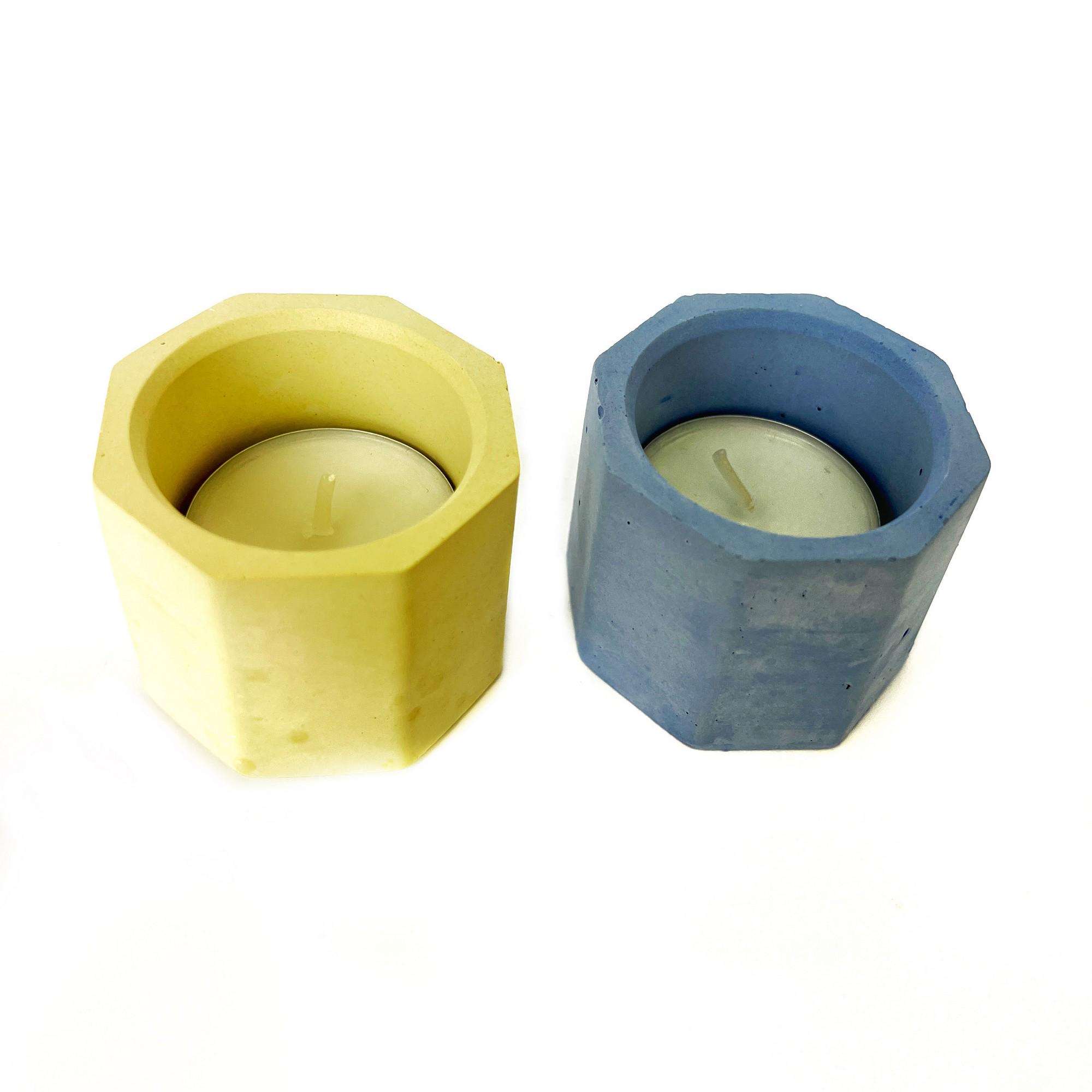 Набор подсвечника восьмиугольник из гипса со свечой-таблеткой Желтый/Голубой матовый (GPAN1001_41)