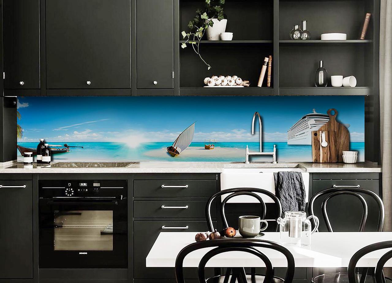 Кухонный фартук Лайнер корабль из самоклеющейся виниловой пленки 60х300 см Голубой