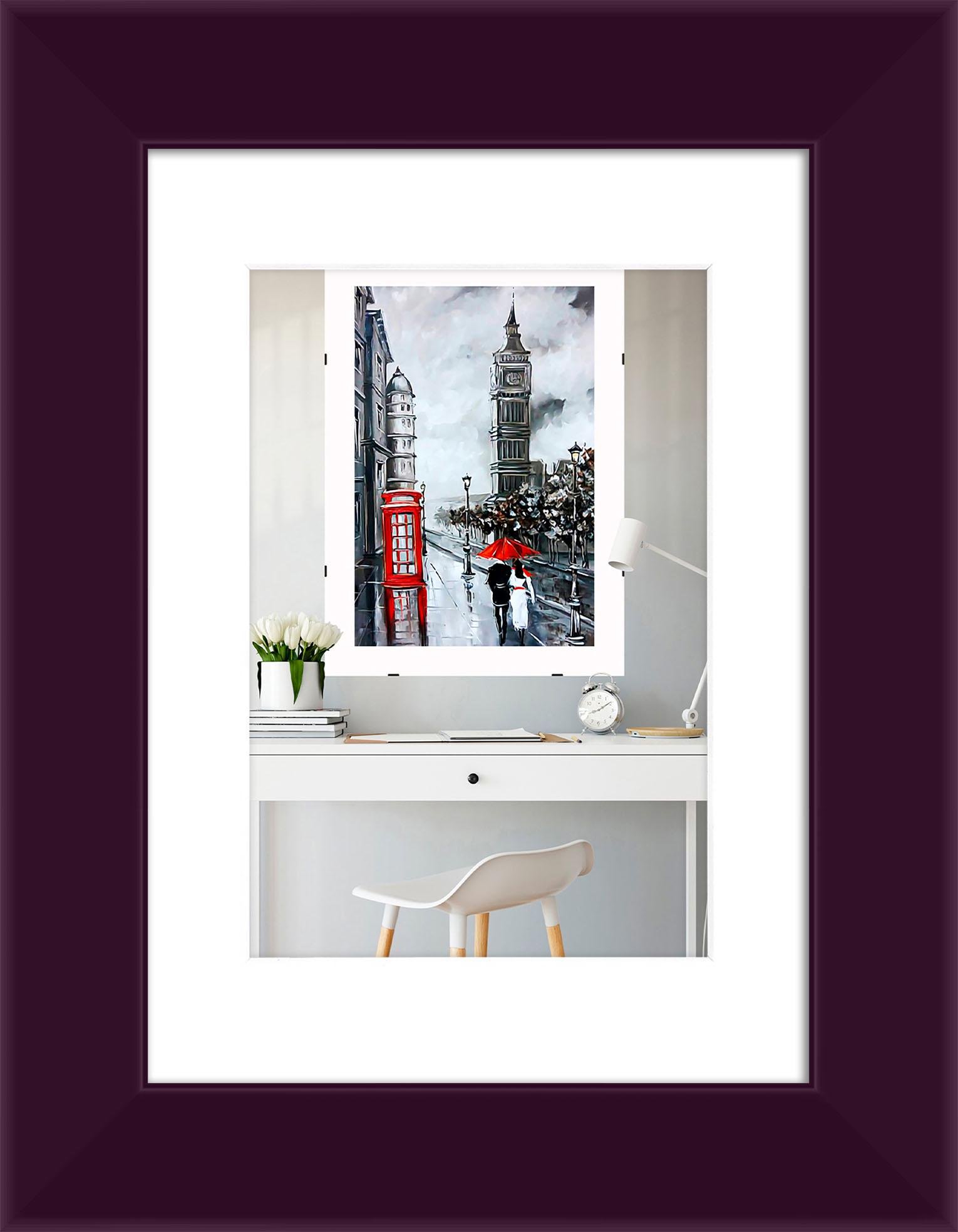 Фоторамка деревянная EmojiFrame 15х21 см А5 под фото 10х15 см AH3322-02 антибликовое стекло 2 мм с ножкой паспарту Фиолетовый