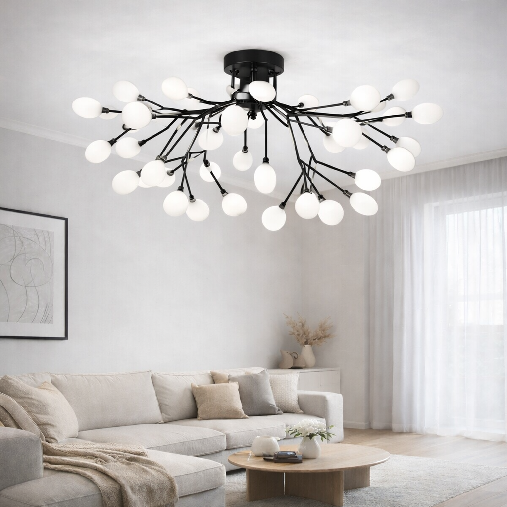 Люстра потолочная каскадная на 36 белых плафонов Черный (H686/36 C BK_793)