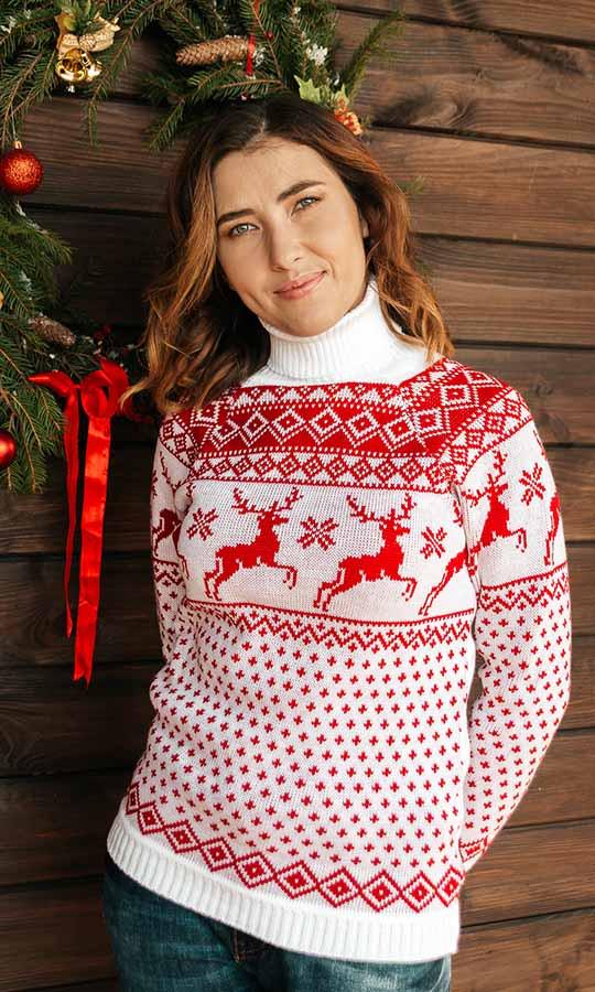 Светр-гольф новорічний жіночий Вишиваночка р. 42 Білий (2083) - фото 4 Светр-гольф новорічний жіночий Вишиваночка р. 42 Білий (2083) - фото 4