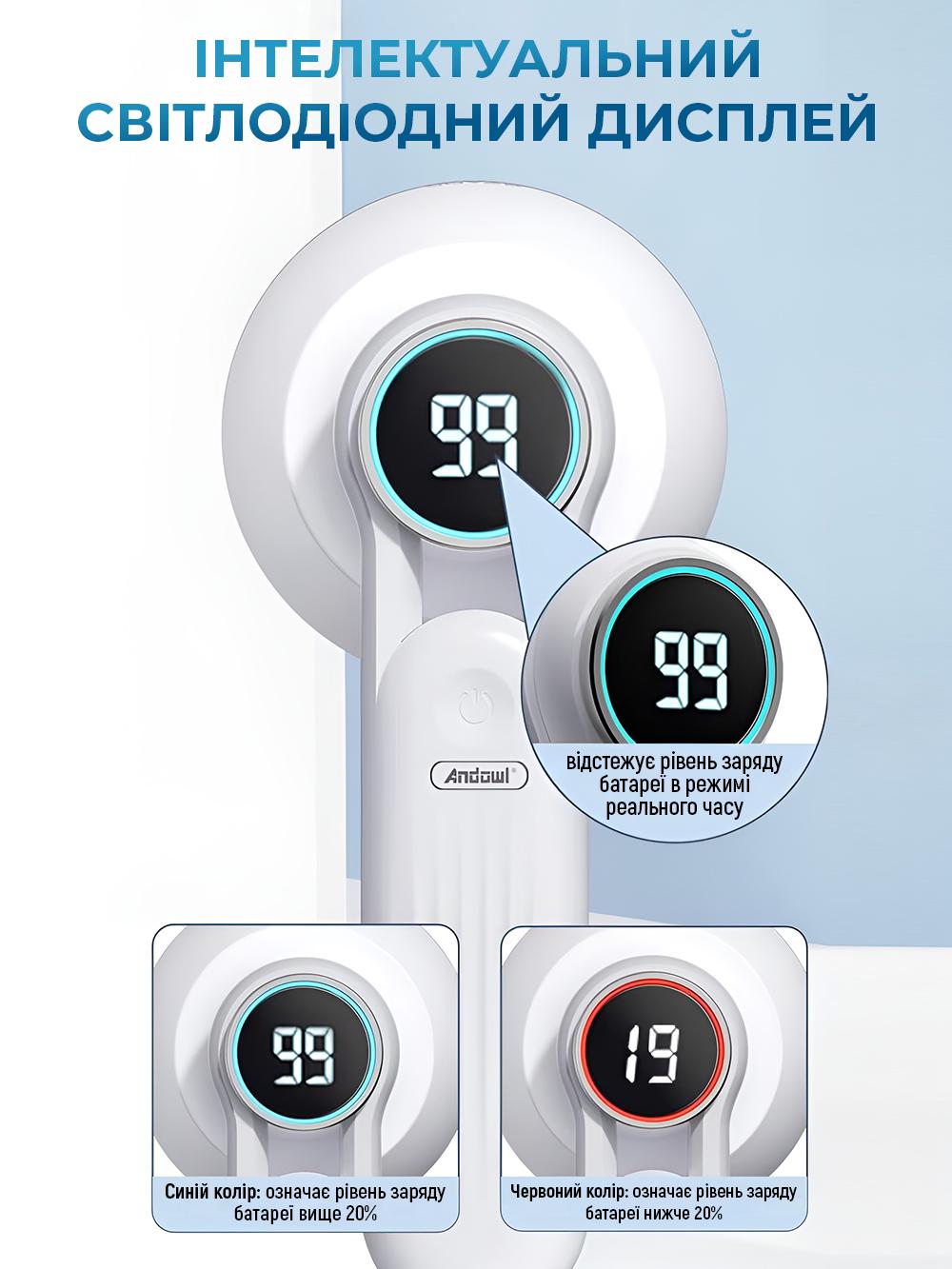 Машинка для видалення катишків з одягу Andowl Q-M91X1 акумуляторна бездротова з led дисплеєм зарядкою від usb Блакитний (851875a6) - фото 9