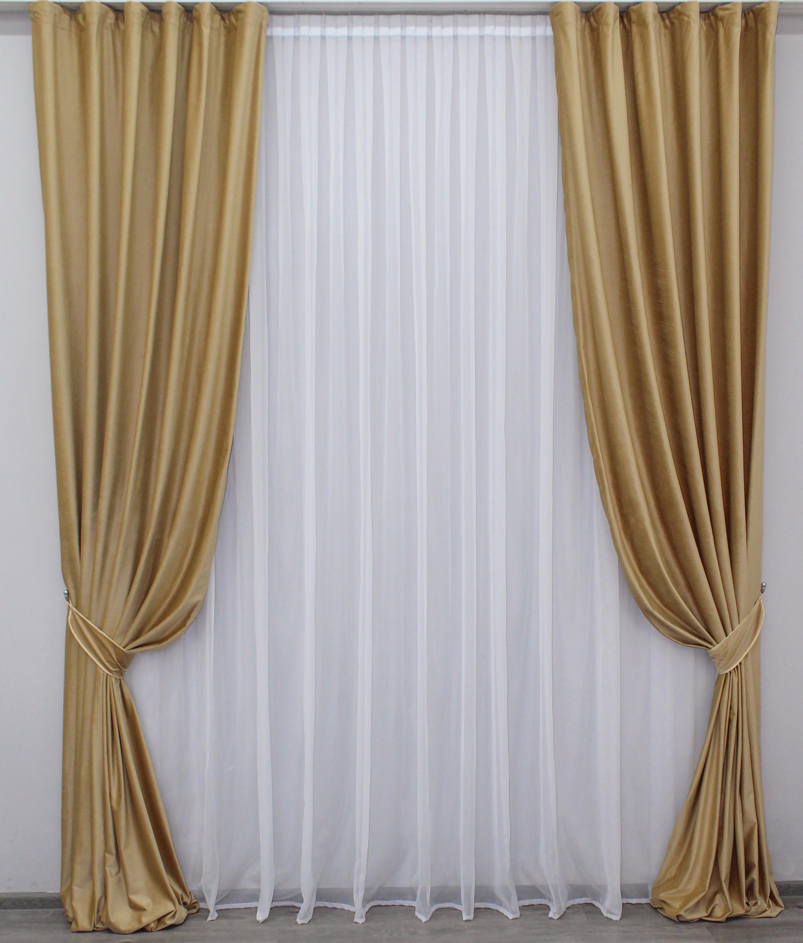 Комплект штор VR-Textil № 1038ш бархат 150х295 см 2 шт. Золотистый (30-851) - фото 1 Комплект штор VR-Textil № 1038ш бархат 150х295 см 2 шт. Золотистый (30-851) - фото 1