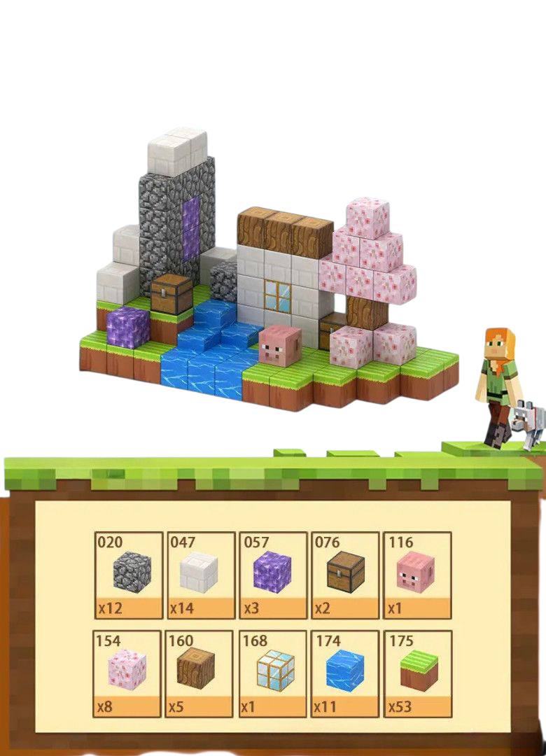 Конструктор дитячий магнітний Minecraft Будинок сакури 110 будівельних блоків і 3 фігурки (2569637340) - фото 2