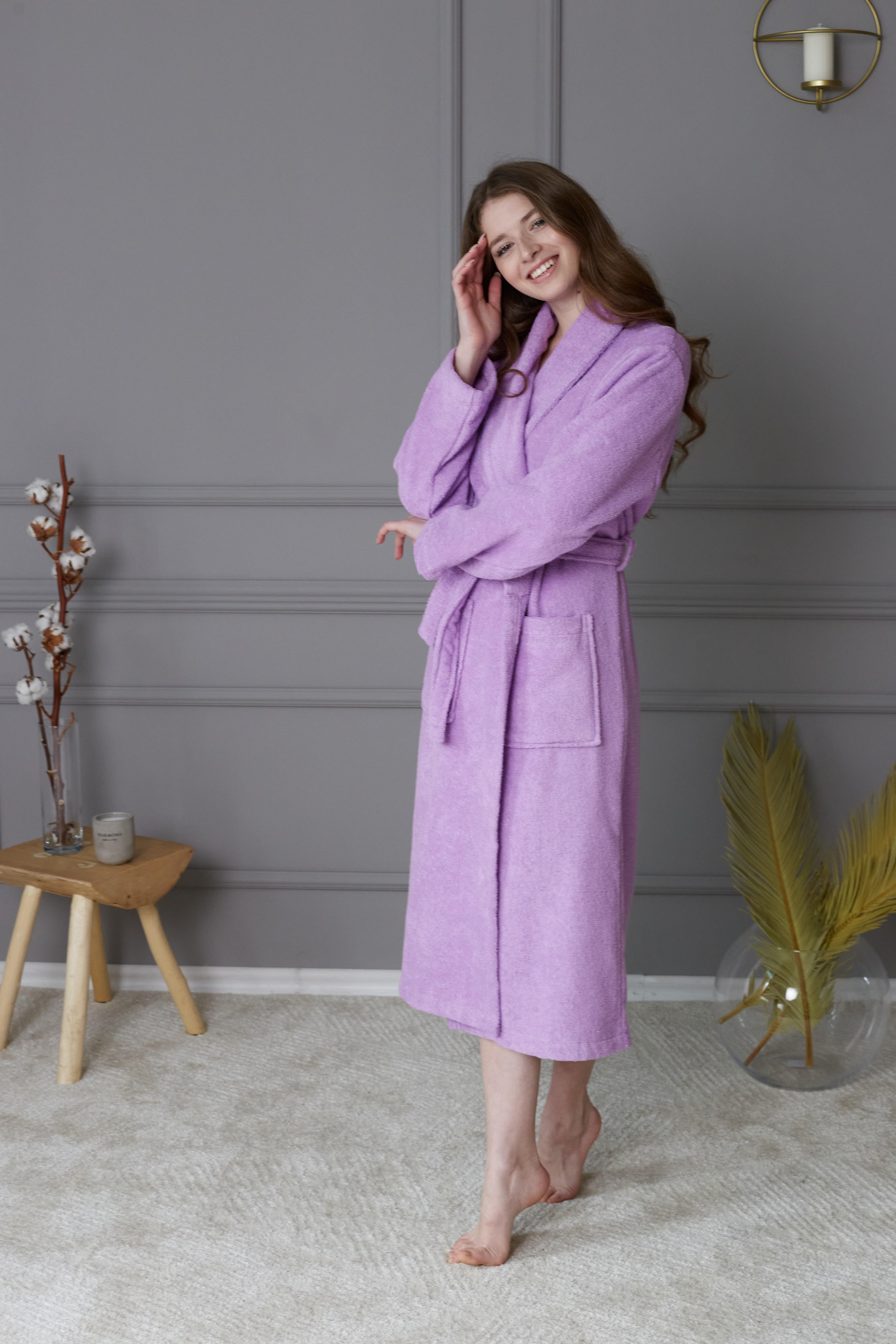 Халат женский махровый 100% хлопок M Сиреневый (8044631) - фото 2