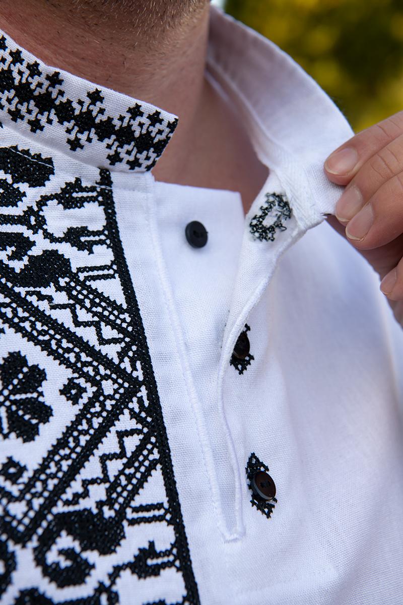 Вышиванка мужская с орнаментом на одну сторону натуральный лен 4XL Белый (2424049267) - фото 4