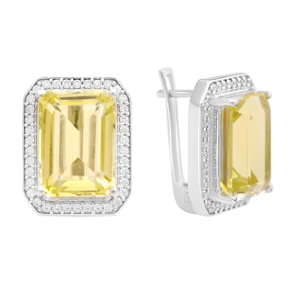 Серьги серебряные с зеленым кварцем прямоугольной формы