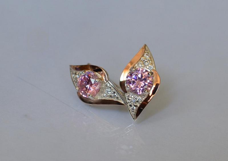 Серебряные серьги Sil с золотыми вставками 145s-5 Розовый (Sil-1017)