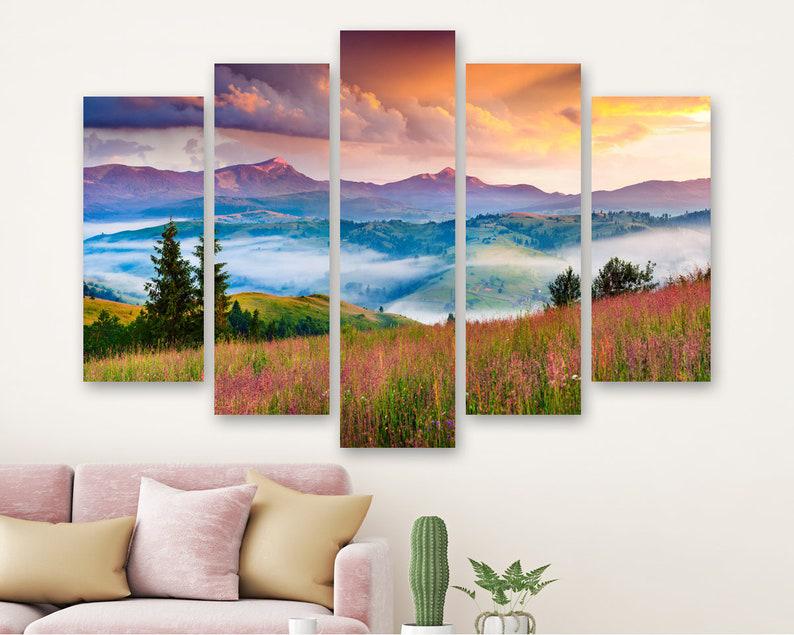 Модульная картина на холсте KIL Art Восход солнца в Карпатах из пяти частей 137x85 см (M51_L_445)